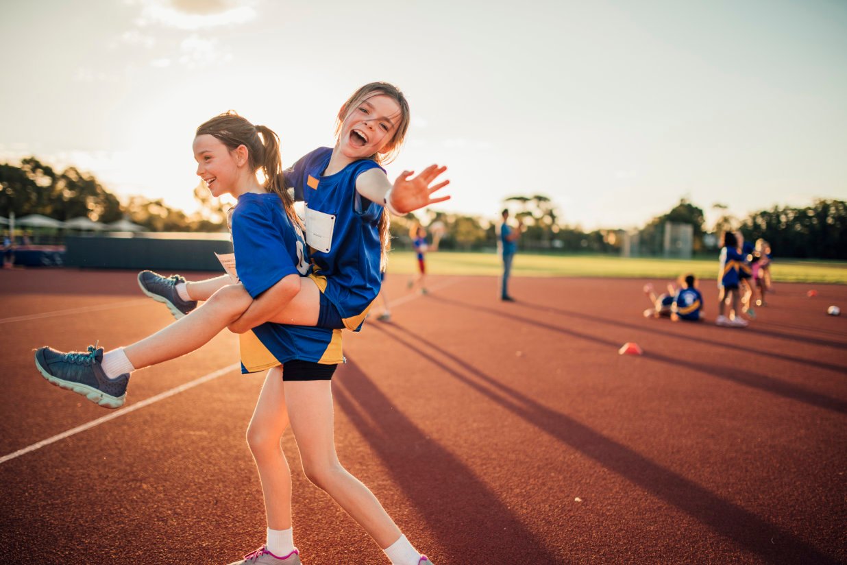 Online school students in sports field